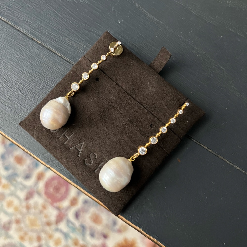 SHASHI DIAMOND BAROQUE DROP EARRING - Picture 2 of 3